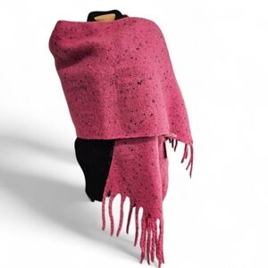 Pink Blanket Scarf with Fringe
